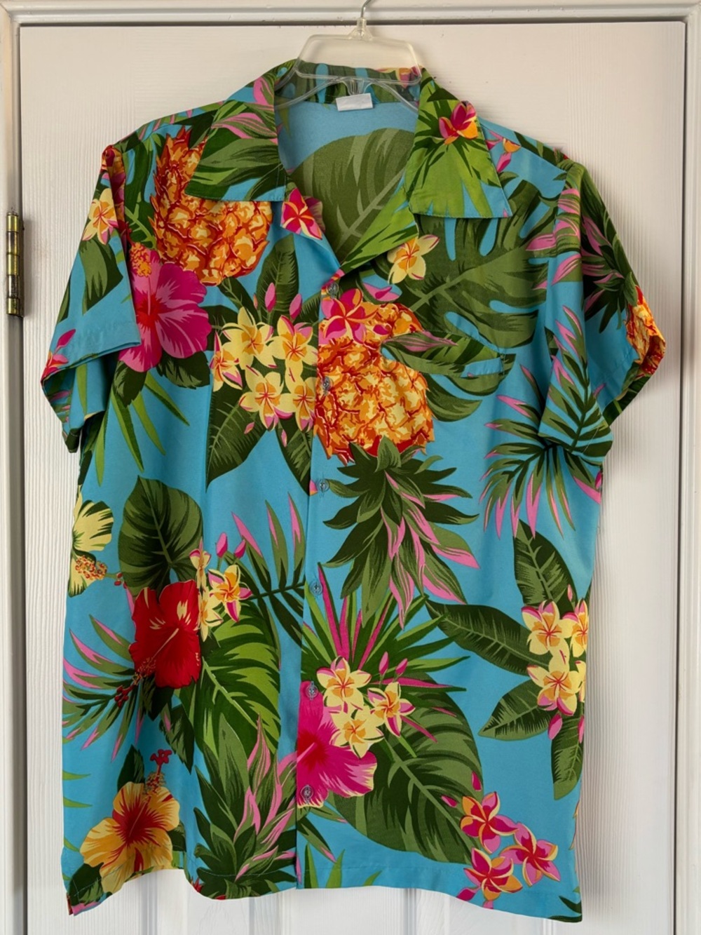 King Kameha Men’s Hawaiian Shirt Sz M Turquoise Pineapple & Hibiscus
